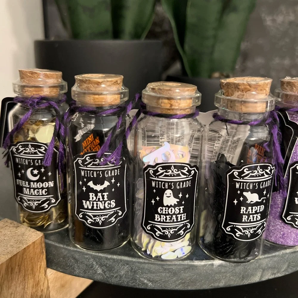 Set Of 7 Target BP Glass Potion Bottles Halloween Home Decor